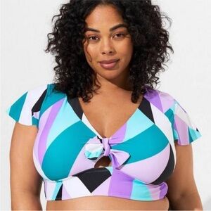 Like new Torrid swim top, color block style with tied keyhole opening
